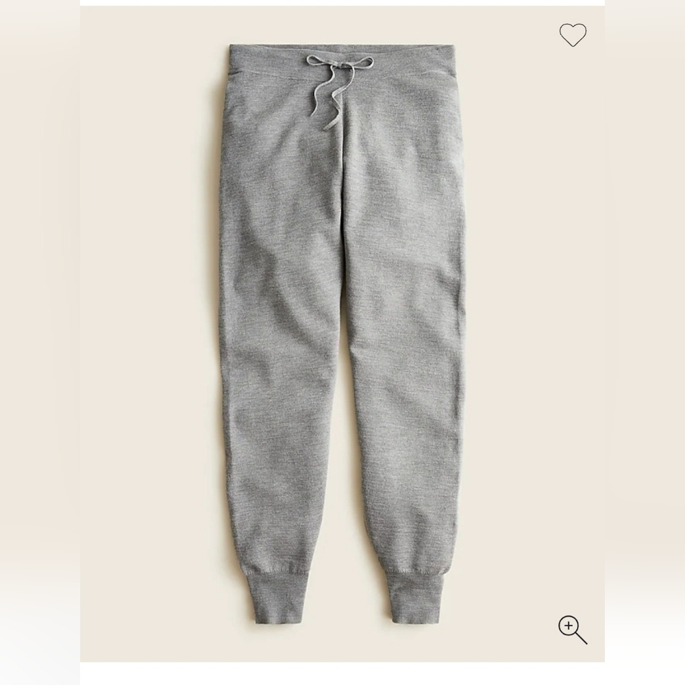 NWT J Crew 100% merino drawstring joggers, grey, large